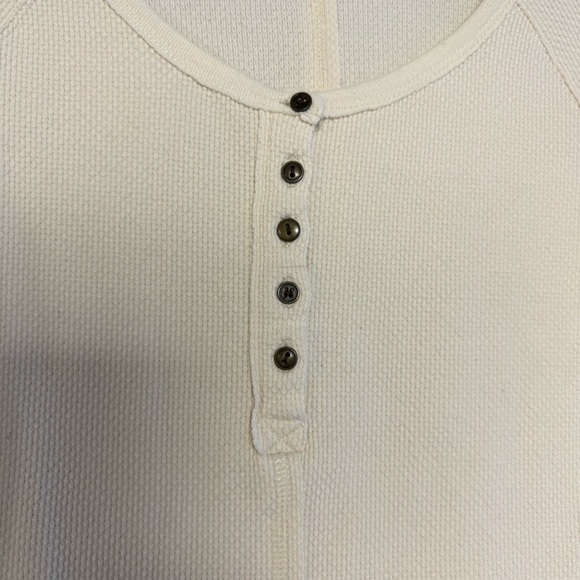 Y2K Free People Women's Cream Top Patterned Cuffs Size M Thermal Long Sleeves - Picture 3 of 10